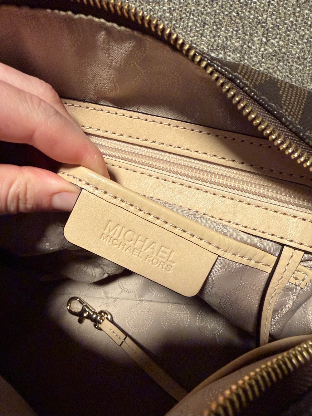 Michael Kors Dark Brown Logo Satchel with Light Beige Trim - Picture 12 of 15
